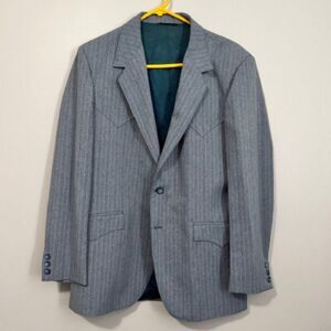 USED Men's Circle S Long Sleeve Blazer Jacket Size 42R Color Grey Lining Green